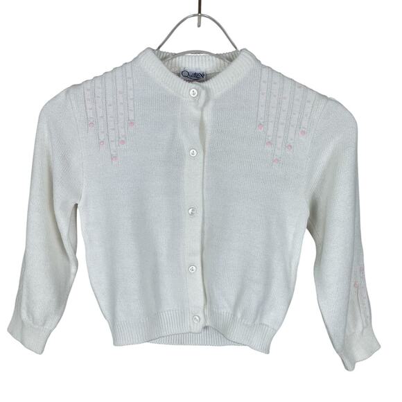 Vintage Quiltex Embroidered Button Front Cardigan Sweater Cottagecore Girls Sz 4 - Picture 1 of 9